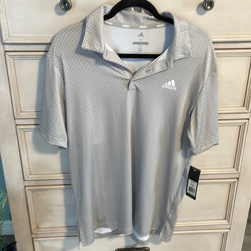 Men’s Adidas polo, Dimond.print gray, medium.nwt